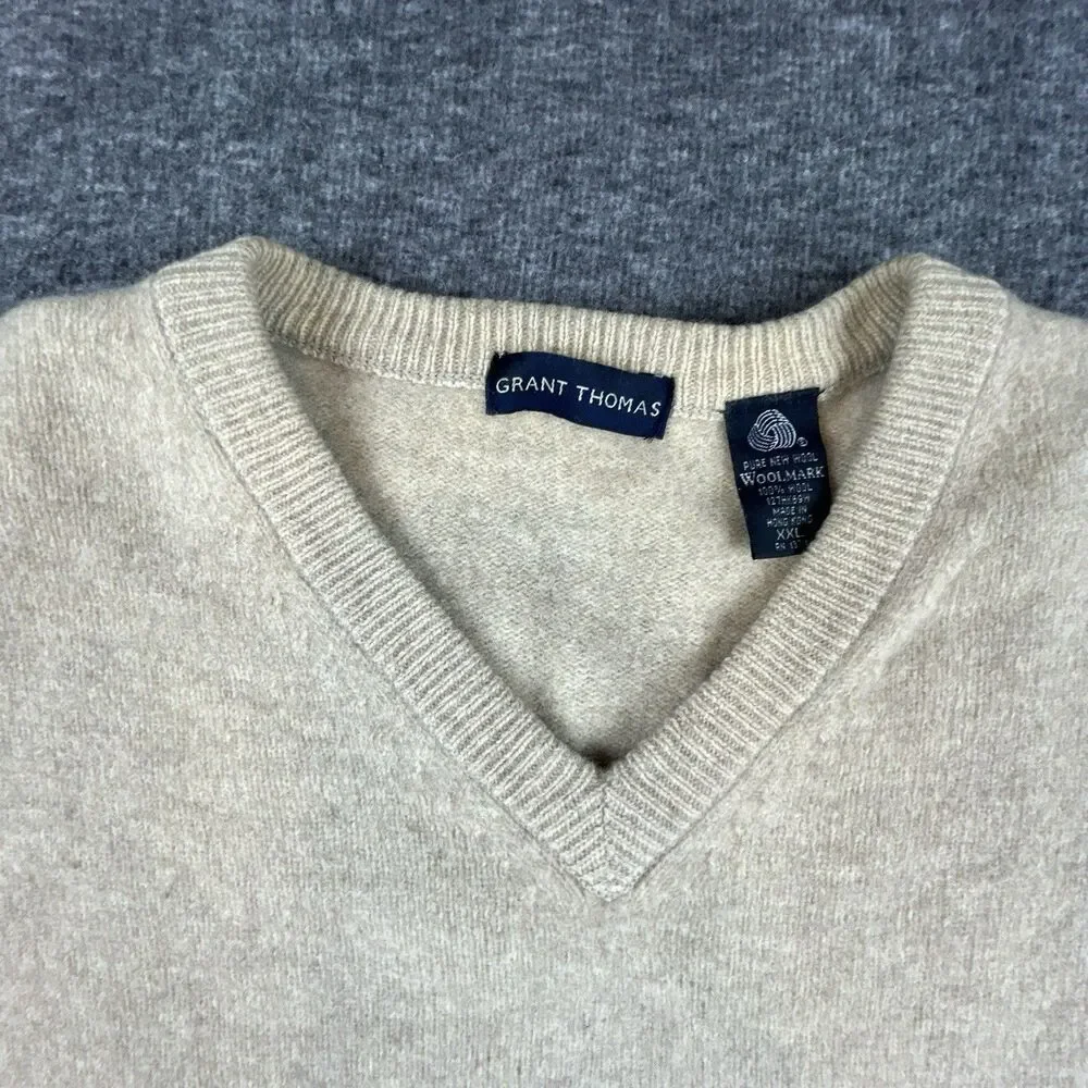 Lot of 2 100% Pure Wool Sweaters Mens Sz L Geoffrey Beene Beige/Green VTG 90’ - Picture 3 of 10